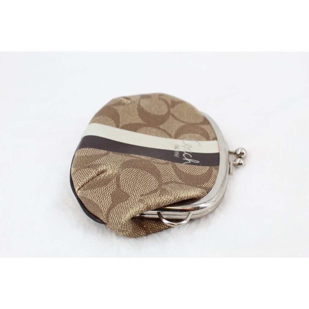 COACH SIGNATURE C STRIPE Kiss Lock Framed Small Coin Change Purse - Picture 7 of 7